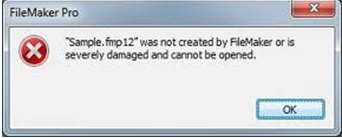 FileMaker Pro  “Sample.fmp12” was not created by FileMaker or is severely damaged and cannot be opened.