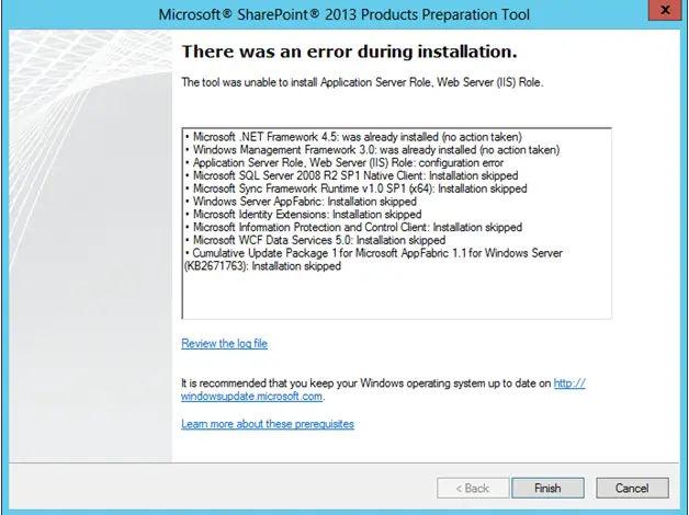 he tool was unable to install Application Server Role