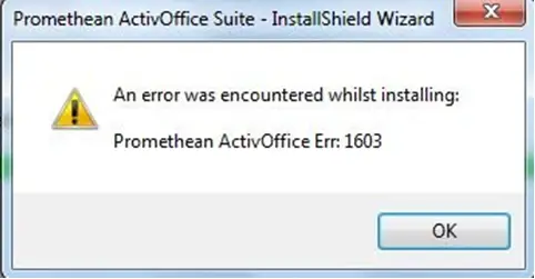 An error was encountered whilst installing