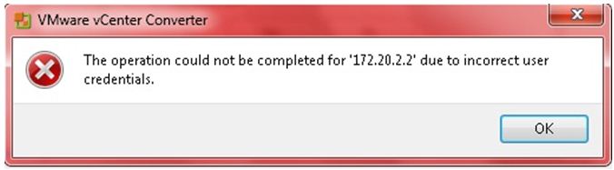 VMware v center converter the operation could not be complete