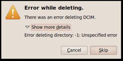 Error deleting directory 1 Unspecified error