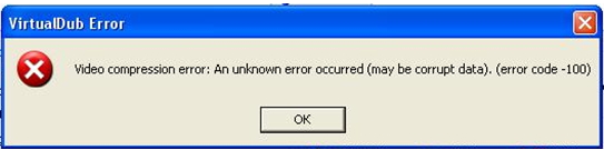 Video Compression Error: An unknown error occurred (may be corrupt data). (Error code -100)