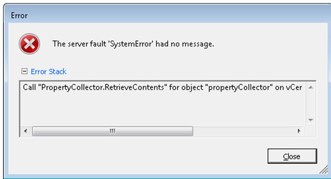 Error The server fault ‘SystemError’ had no message. Error Stack
