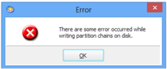 There are some error occurred while Writing partition chains on disk