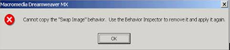 Cannot copy the “Swap Image” behavior. Use the Behavior Inspector to remove it and apply it again