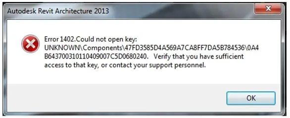 Error 1402.Could not open key