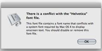 There is a conflict with the “Helvetica” font file