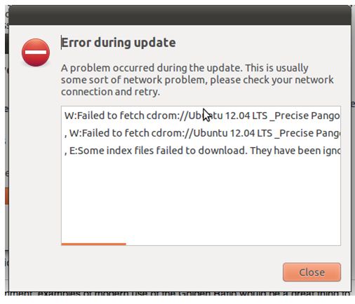 A problem occurred during the update. This is usually some sort of network problem, please check your network connection and retry.