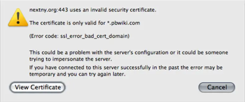 Invalid security certificate.