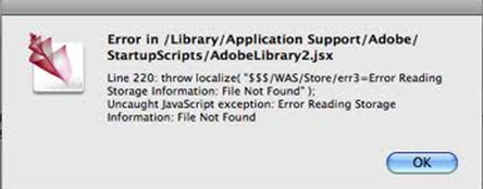 Error in /Library/Application Support/Adobe/StartupScripts/AdobeLibrary2.jsx