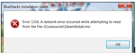 Error 1316. A network error occurred while attempting to read