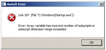 Error: Array variable has incorrect number of subscripts or subscript dimension range exceeded.