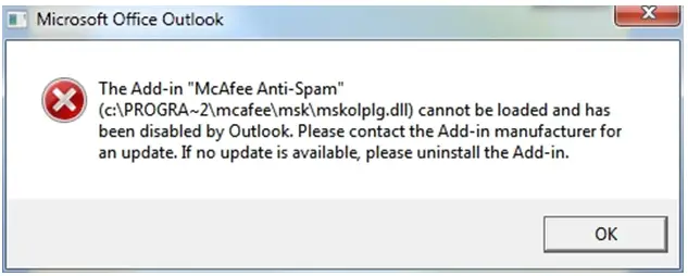 The Add-in McAfee Anti-Spam
