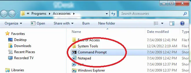 Accessories" button, select Open and click "Command Prompt