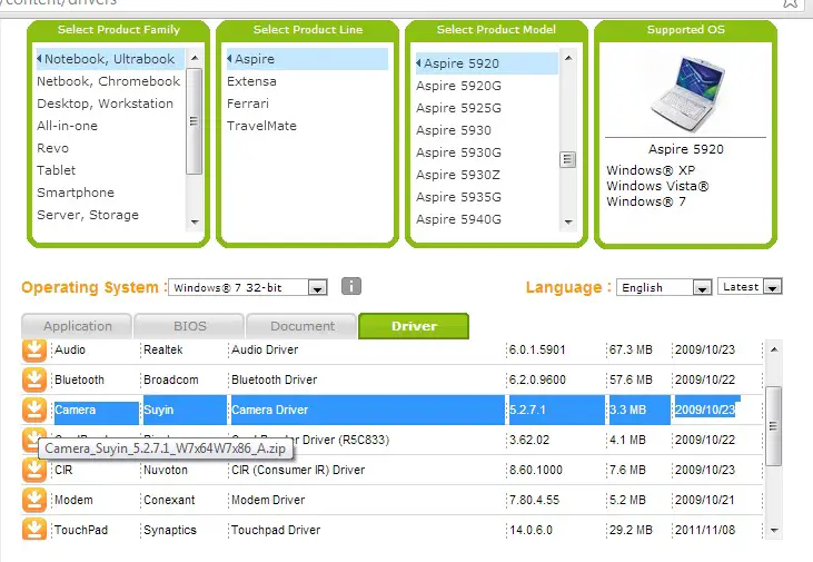 Acer Computer Model and Specific Operating System