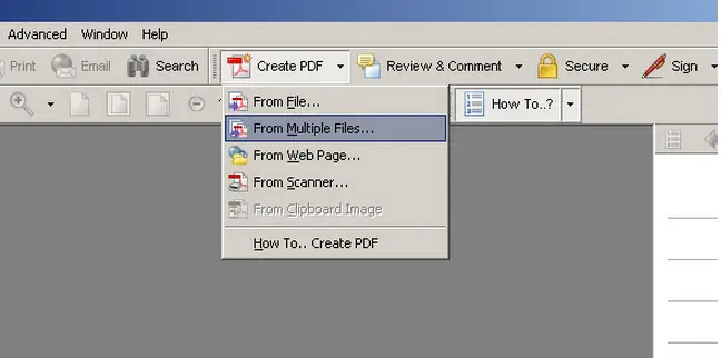 Run Acrobat Reader and then click Create PDF