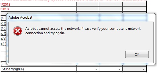 Acrobat cannot access the network. Please verify your computer's network connection and try again