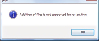 Addition of files is not supported for rar archive