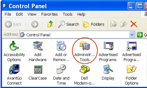 control panel > in control panel double click administrative tools 