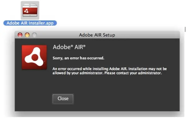 An error occurred while installing Adobe AIR