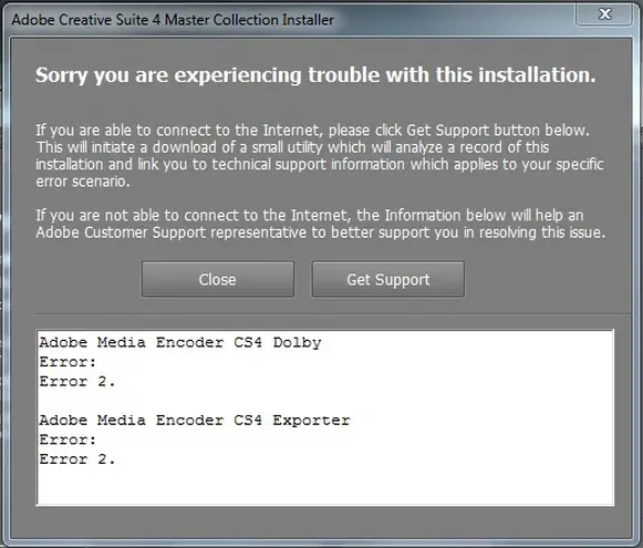Adobe Media Encoder CS4 Exporter Error 2.