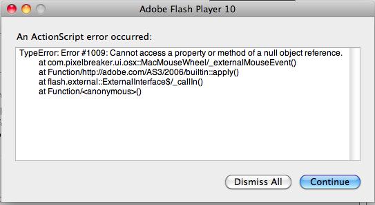 Adobe Flash Player 10 -ActionScript error occurred-Error 1009