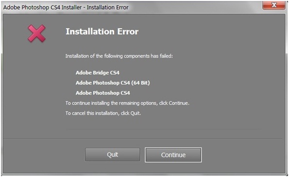 Adobe Photoshop CS4 Installer - Installation Error