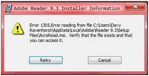 Adobe Reader 9.3 Installer Information Error 1402