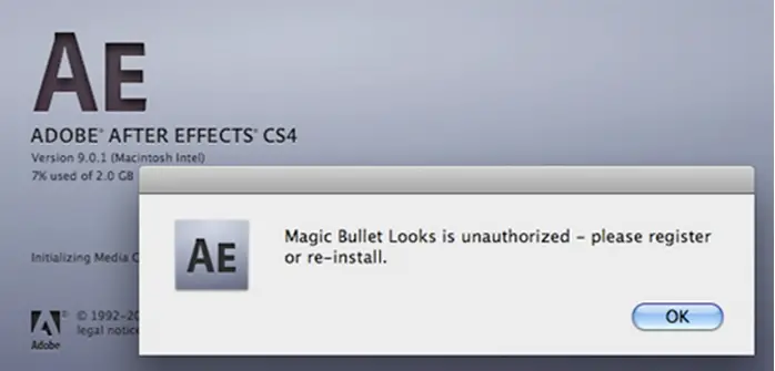 Magic Bullet Looks is unauthorized-please register or re-install