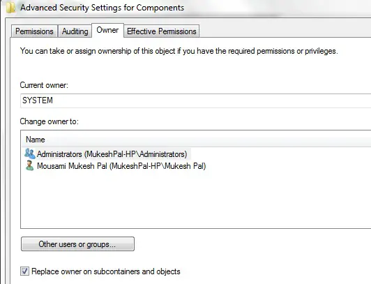 Select Checkbox Replace owner on subcontainers