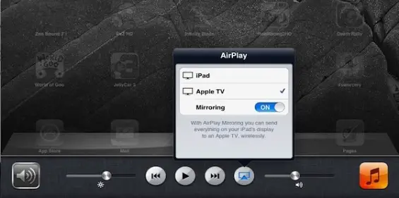 AirPlay button to switch from the iPad to the Apple TV