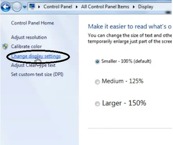 Choose "Change display settings