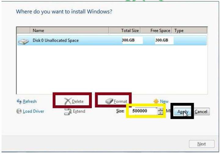 Allocate to install windows