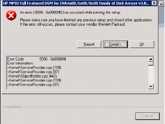 An error (-5006: 0x8000fffff) has occurred while running the setup.