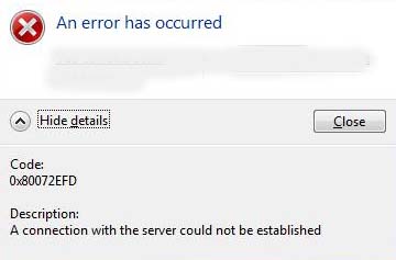 A connection with the server could not be established 0x80072EFD