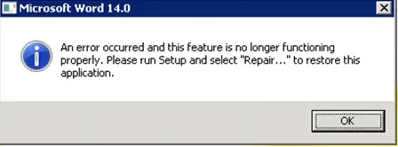 Run Setup and select Repair to restore this  application.