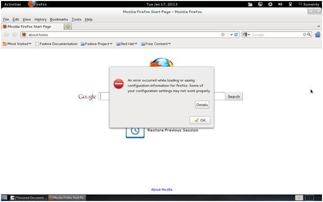 An error occurred while loading or saving configuration information for Firefox