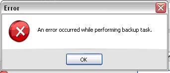 An occurred while performing backup task