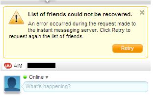 AOL Instant Messenger (AIM)-List of friends could not be recovered