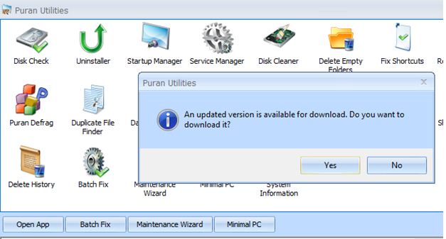 Puran Utilities error - An updated version is available for download