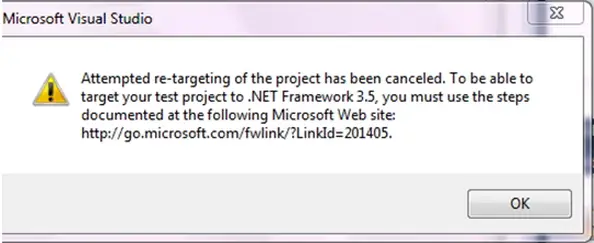 Microsoft Visual Studio to be able to target your test project to .Net framework 3.5