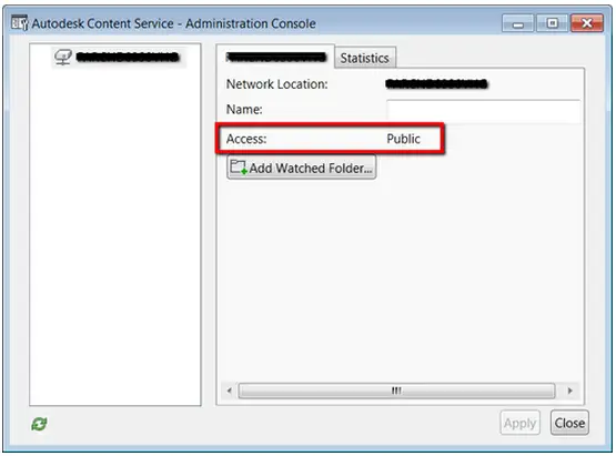 Content Service Administration Console and verify that Access is set to Public