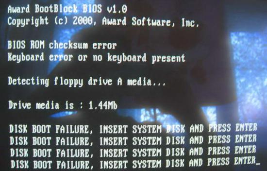 Disk Boot Failure Insert System Disk And Press Enter