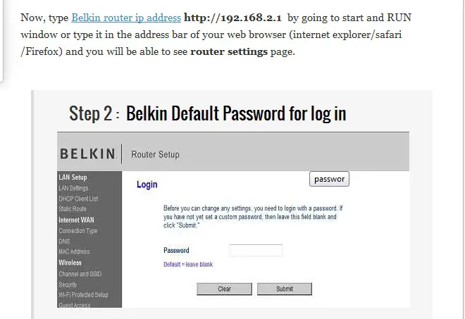 Belkin router IP address