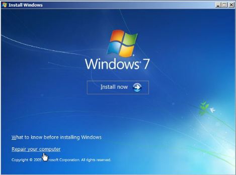 Windows  7 startup to repair