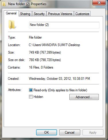 hidden folder in new folder property