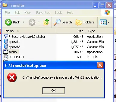 setup.exe is not a valid Win32 application