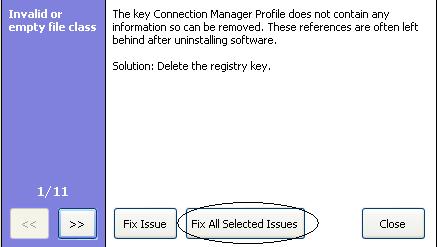 click no, then click the fixed all selected issues