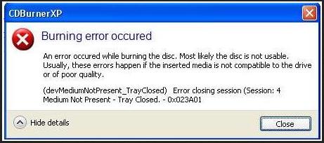 An error occurred while burning the disc