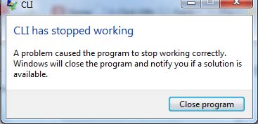 cli has stopped working